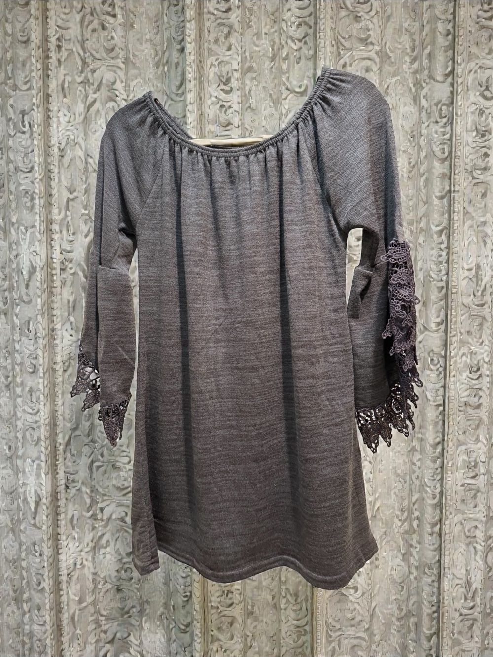WinWin S-M Gray Crochet-Sleeve Mini Dress